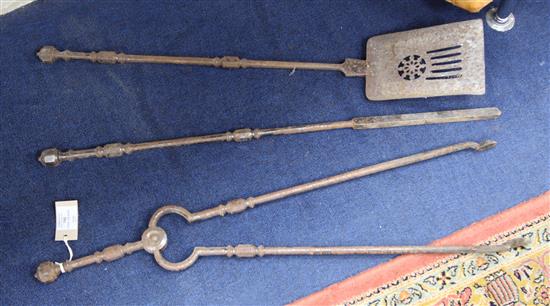 A set of three Regency steel fire irons,